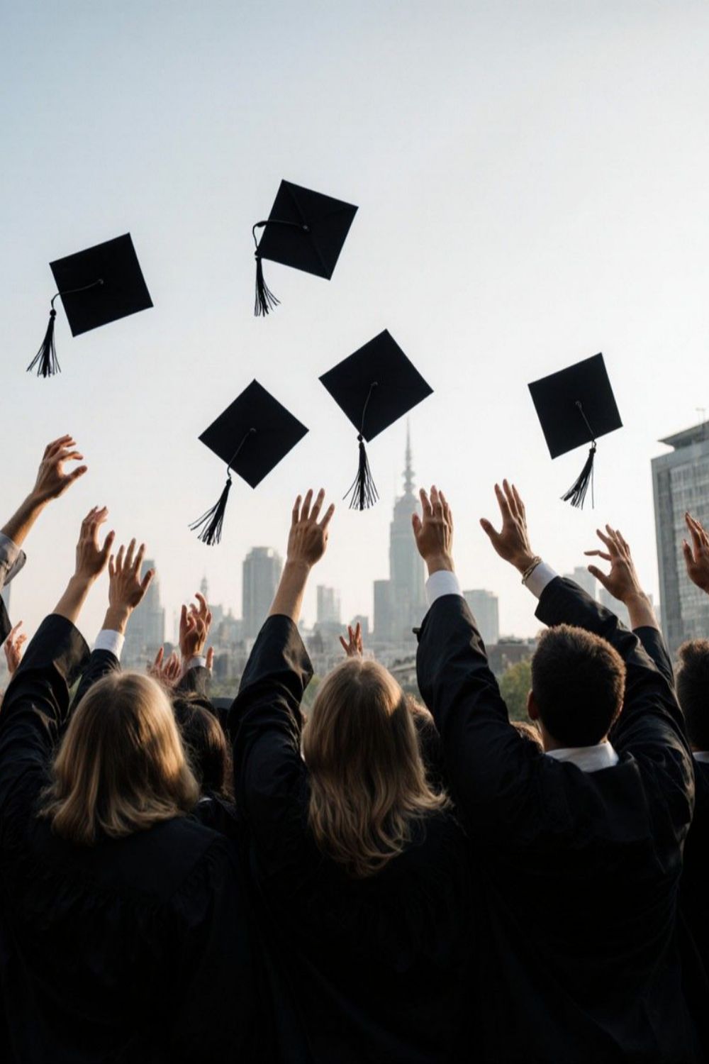 Jeunes diplômés lançant leur toque